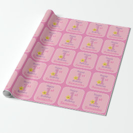 Papel De Presente Primeira Menina de Aniversário, Estrela Amarela Ro