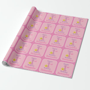 Papel De Presente Primeira Menina de Aniversário, Estrela Amarela Ro