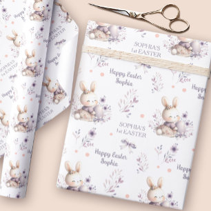 Papel De Presente Primeira Páscoa Coelhinha Personalizada Nome Roxo