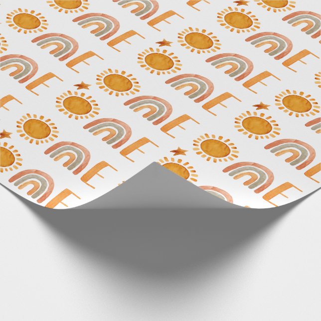 Papel De Presente Primeiro Aniversário - Amarelas Sun e Rainbow Boho (Ponta)