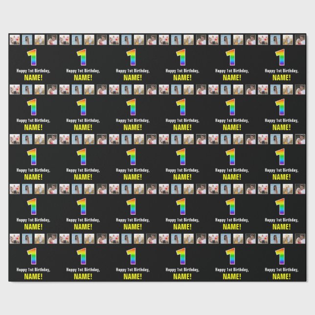 Papel De Presente primeiro aniversario: Arco-Íris "1"; Fotografias e (Barra)