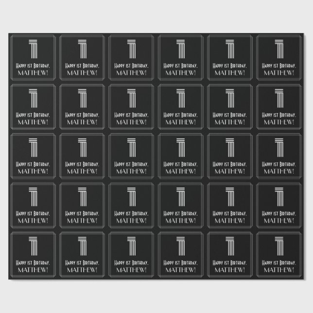 Papel De Presente primeiro aniversario: Art Deco Inspira "1" com nom (Aberto)