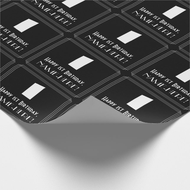 Papel De Presente primeiro aniversario: Art Deco Inspira "1" & Nome (Ponta)