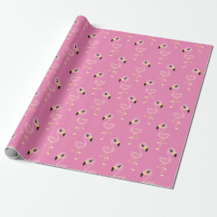 Papel De Presente Primeiro aniversario bonito tropical do flamingo