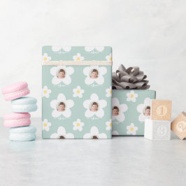 Papel De Presente Primeiro aniversário daisy boho retro turquoise ye