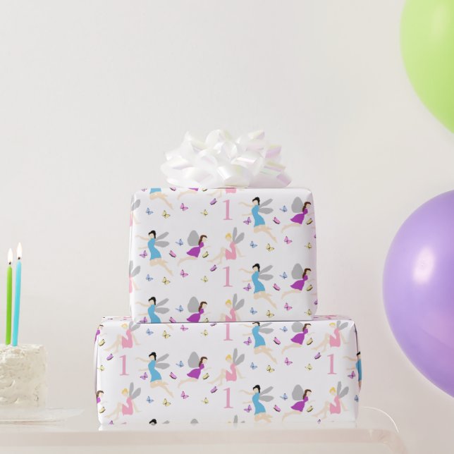 Papel De Presente Primeiro Aniversário de Fada (Presentes para festas)