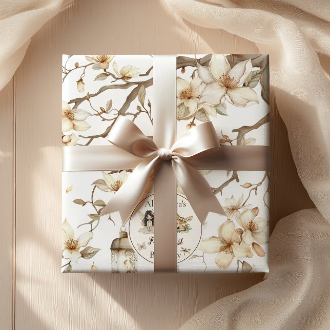 Papel De Presente Primeiro Aniversário de Fada Floral da Floresta (Criador carregado)