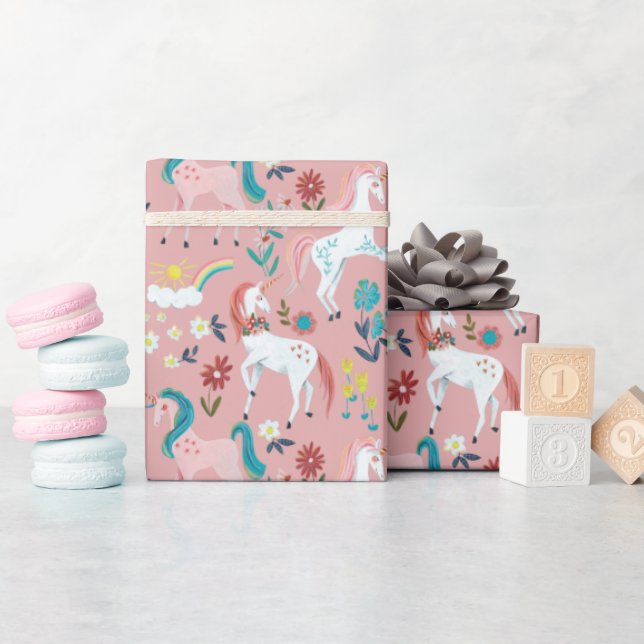 Papel De Presente Primeiro aniversário de garotas mágicas rosa-rosa  (Chá de bebê)