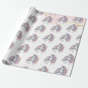 Papel De Presente Primeiro aniversario de Princesa Rosa Unicorn, Cas