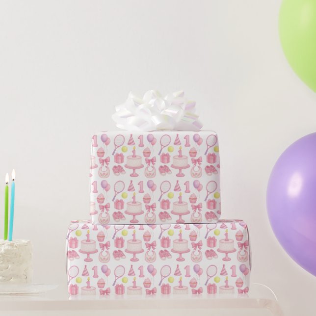 Papel De Presente primeiro aniversario de tênis para menina no tema  (Presentes para festas)