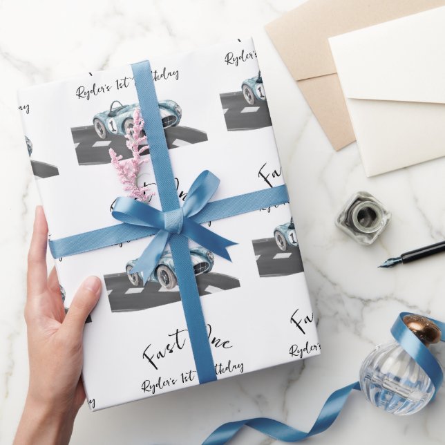 Papel De Presente Primeiro Aniversário do Carro de Corrida Veloz (Presentear)