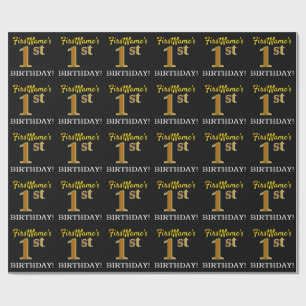 Papel De Presente "Primeiro aniversario Dourado preto, de imitação