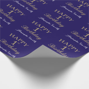 Papel De Presente Primeiro aniversario feliz, Dourado brilho e Marin