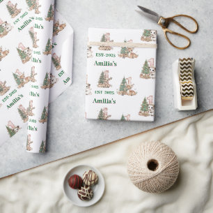 Papel De Presente Primeiro Natal da Menina Bebê Boho Ocidental