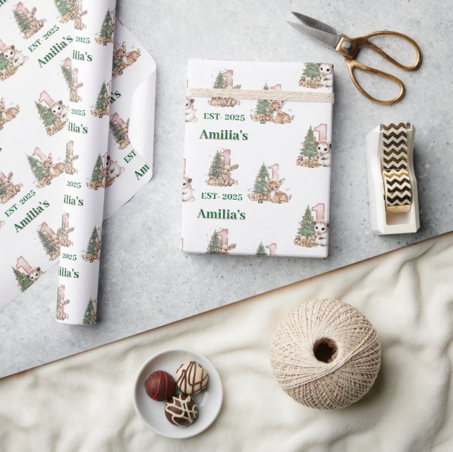 Papel De Presente Primeiro Natal da Menina Bebê Boho Ocidental (Artesanato)