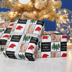 Papel De Presente Primeiro Natal do Bebê Chapéu de Papai Noel Árvore