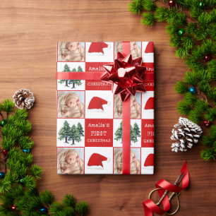 Papel De Presente Primeiro Natal do Bebê Chapéu do Papai Noel Árvore