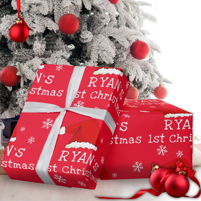 Papel De Presente Primeiro Natal do Bebê Chapéu Vermelho de Papai No (Criador carregado)