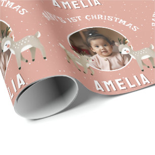 Papel De Presente Primeiro Natal do Bebê: Foto de Lembrança com Rena