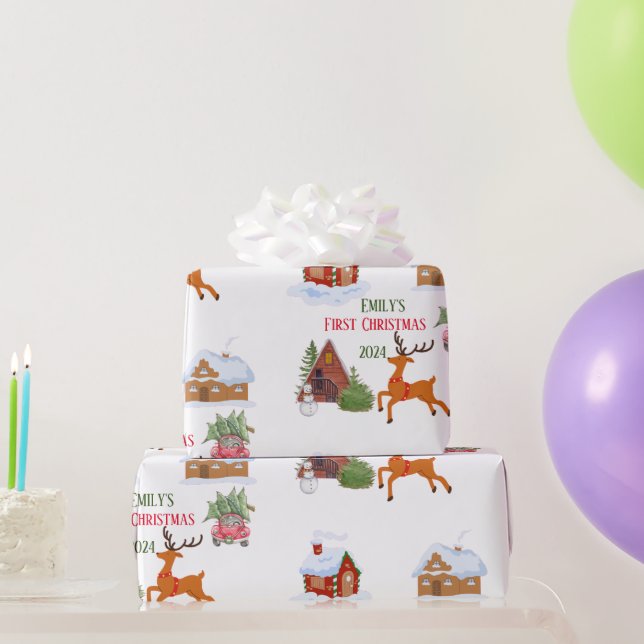 Papel De Presente Primeiro Natal do Bebê Personalizado (Presentes para festas)