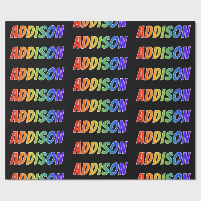 Papel De Presente Primeiro Nome Arco-íris "ADDISON"; Divertido & Col (Aberto)