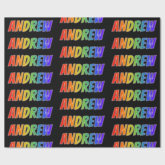 Papel De Presente Primeiro Nome Arco-íris "ANDREW"; Divertido & Colo (Aberto)