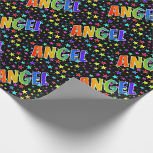 Papel De Presente Primeiro nome arco-íris "ANJO" + Estrelas