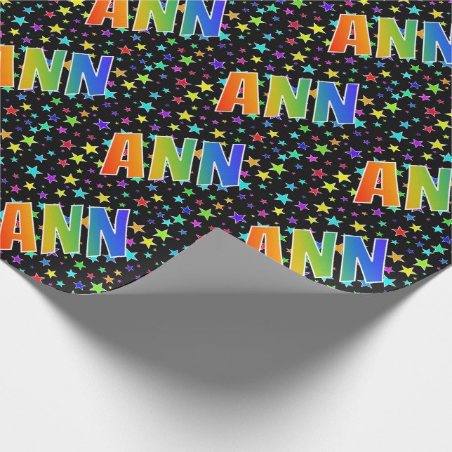 Papel De Presente Primeiro Nome Arco-íris "ANN" + Estrelas (Ponta)