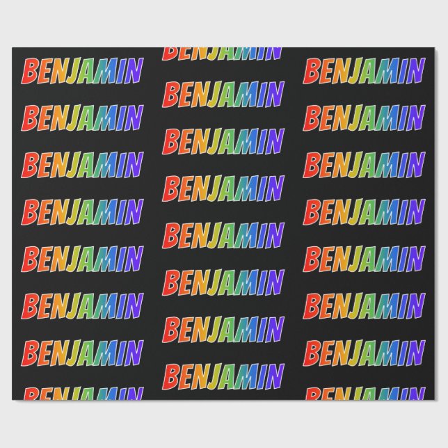 Papel De Presente Primeiro nome Arco-íris "BENJAMIN"; Divertido e Co (Aberto)