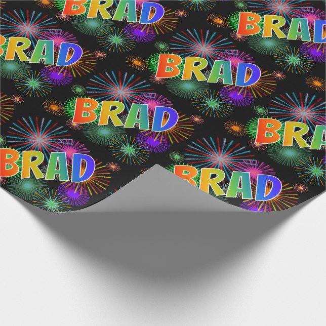 Papel De Presente Primeiro Nome Arco-Íris "BRAD" + Fogos de Artifíci (Ponta)