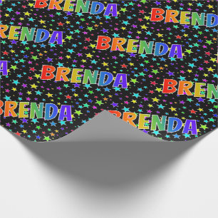 Papel De Presente Primeiro Nome Arco-Íris "BRENDA" + Estrelas