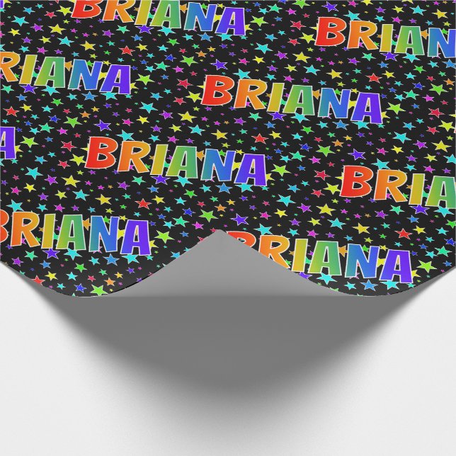 Papel De Presente Primeiro Nome Arco-íris "BRIANA" + Estrelas (Ponta)