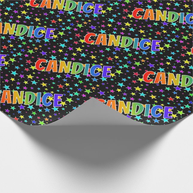 Papel De Presente Primeiro Nome Arco-íris "CANDICE" + Estrelas (Ponta)