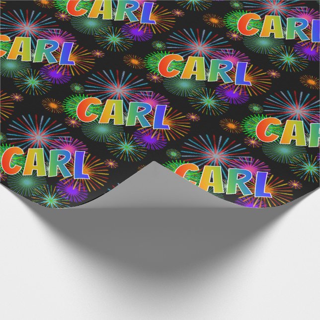 Papel De Presente Primeiro Nome Arco-Íris "CARL" + Fogos de Artifíci (Ponta)