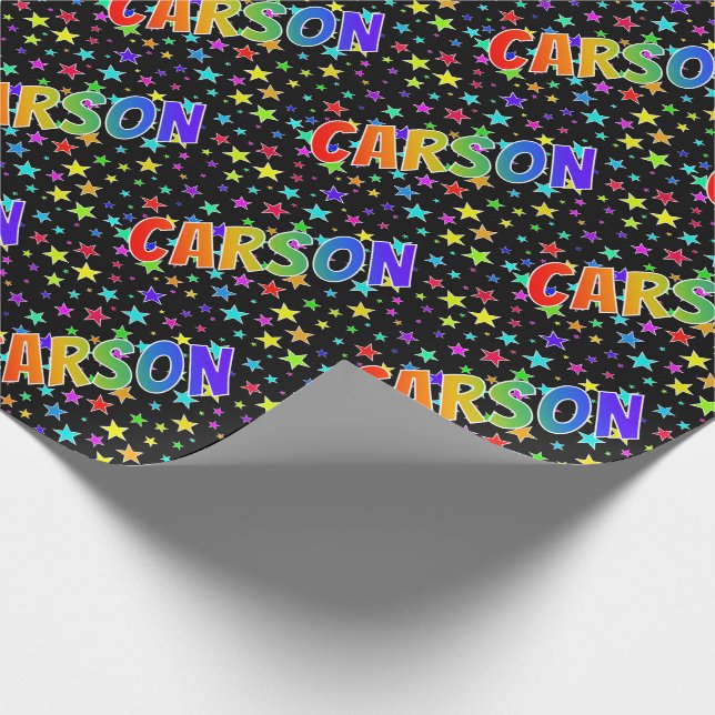 Papel De Presente Primeiro Nome Arco-íris "CARSON" + Estrelas (Ponta)