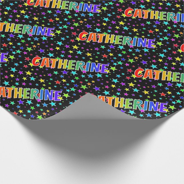 Papel De Presente Primeiro Nome Arco-íris "CATHERINE" + Estrelas (Ponta)