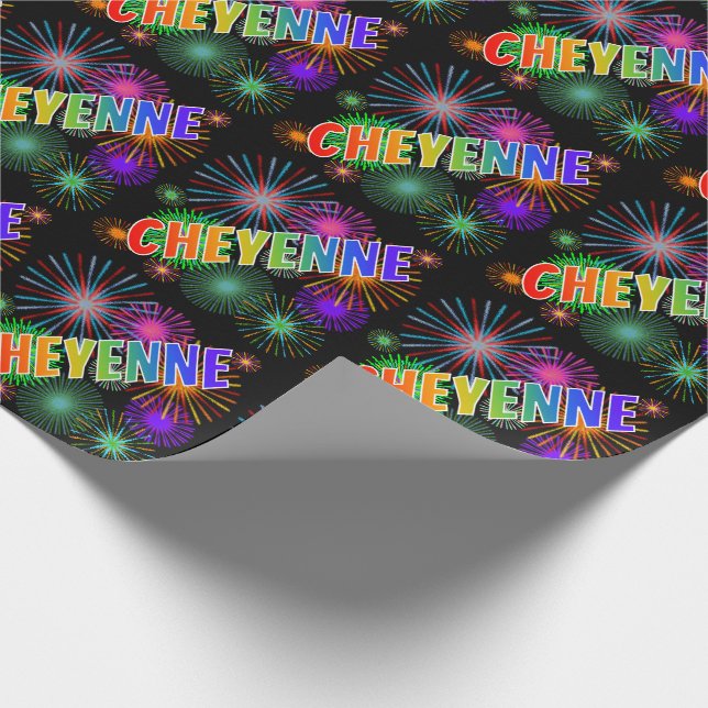 Papel De Presente Primeiro Nome Arco-íris "CHEYENNE" + Fogos de Arti (Ponta)