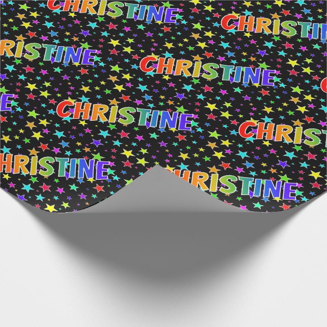 Papel De Presente Primeiro Nome Arco-íris "CRISTINA" + Estrelas (Ponta)