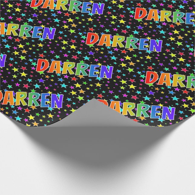 Papel De Presente Primeiro Nome Arco-íris "DARREN" + Estrelas (Ponta)