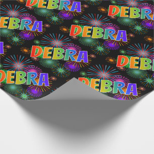 Papel De Presente Primeiro Nome Arco-íris "DEBRA" + Fogos de Artifíc