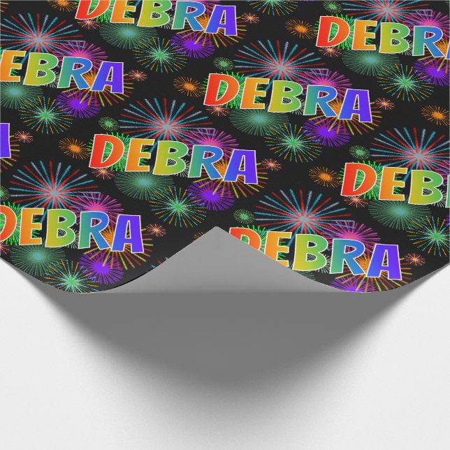 Papel De Presente Primeiro Nome Arco-íris "DEBRA" + Fogos de Artifíc (Ponta)
