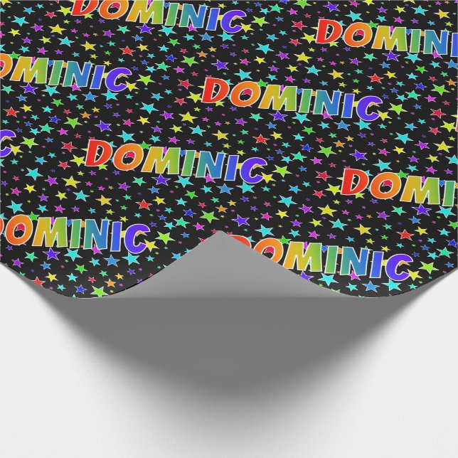 Papel De Presente Primeiro Nome Arco-íris "DOMINIC" + Estrelas (Ponta)