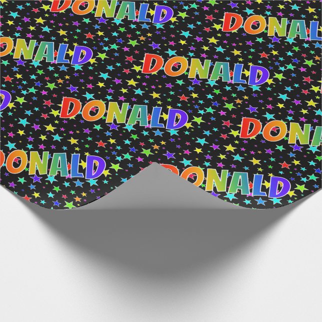 Papel De Presente Primeiro Nome Arco-íris "DONALD" + Estrelas (Ponta)