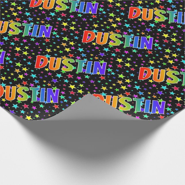 Papel De Presente Primeiro Nome Arco-íris "DUSTIN" + Estrelas (Ponta)