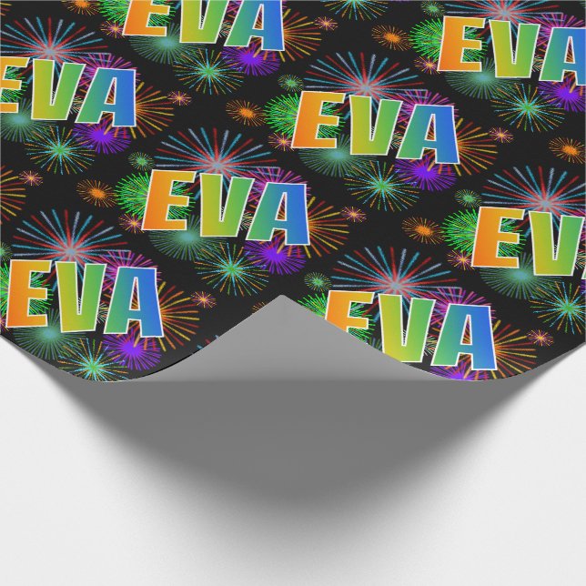 Papel De Presente Primeiro Nome Arco-íris "EVA" + Fogos de Artifício (Ponta)