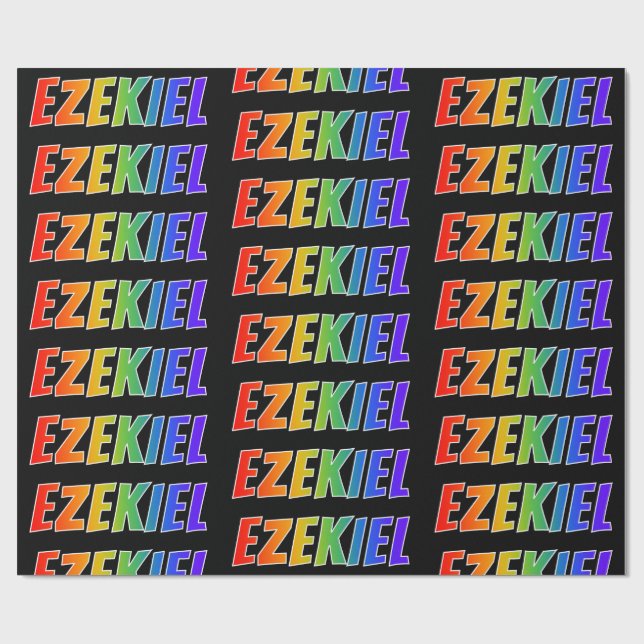 Papel De Presente Primeiro Nome Arco-íris "EZEKIEL"; Divertido e Col (Aberto)