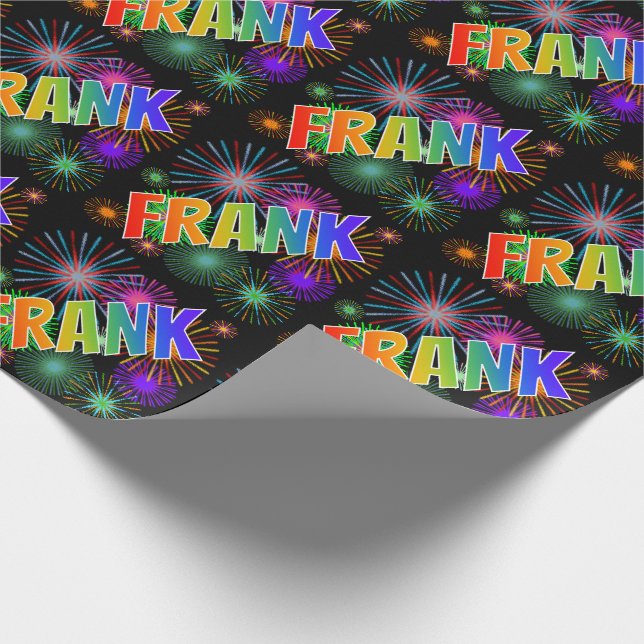 Papel De Presente Primeiro Nome Arco-íris "FRANK" + Fogos de Artifíc (Ponta)