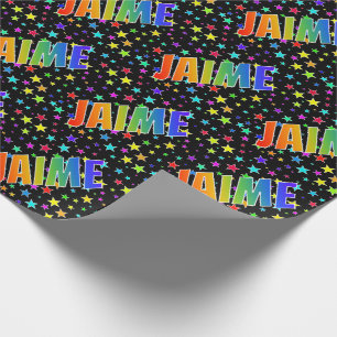 Papel De Presente Primeiro Nome Arco-Íris "JAIME" + Estrelas