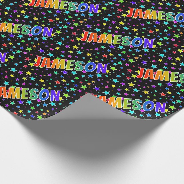 Papel De Presente Primeiro Nome Arco-íris "JAMESON" + Estrelas (Ponta)
