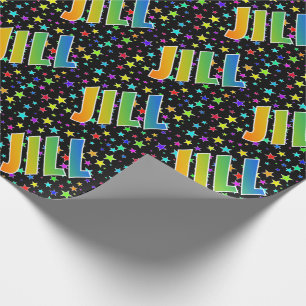 Papel De Presente Primeiro Nome Arco-íris "JILL" + Estrelas